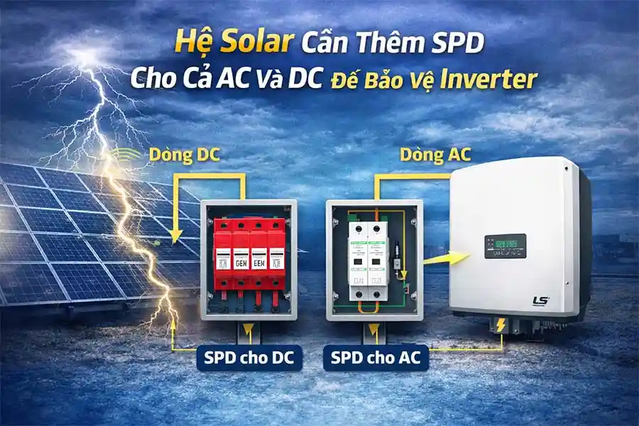 Tủ Cắt Lọc Sét Nào Tốt Cho Gia Đình? Top Lựa Chọn An Toàn, Bền Bỉ 2026 3 He solar can them SPD cho ca AC va DC de bao ve inverter