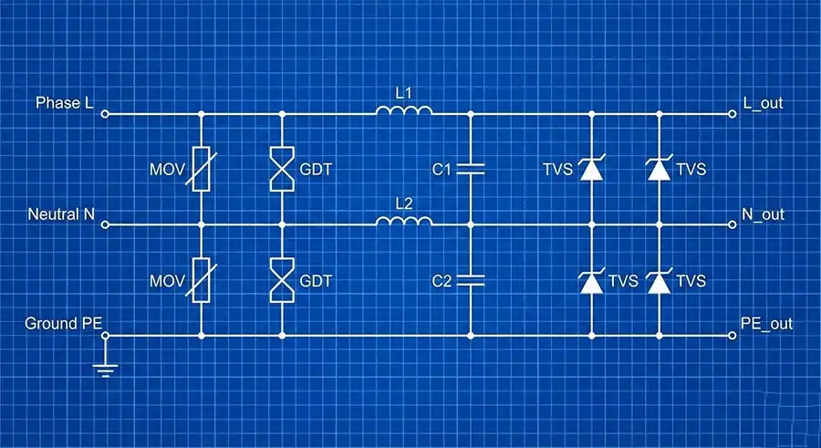 Thiết Bị Lọc Sét Và Cắt Lọc Sét Đường Nguồn 2026 2 Cấu tạo chính của thiết bị lọc sét đường nguồn