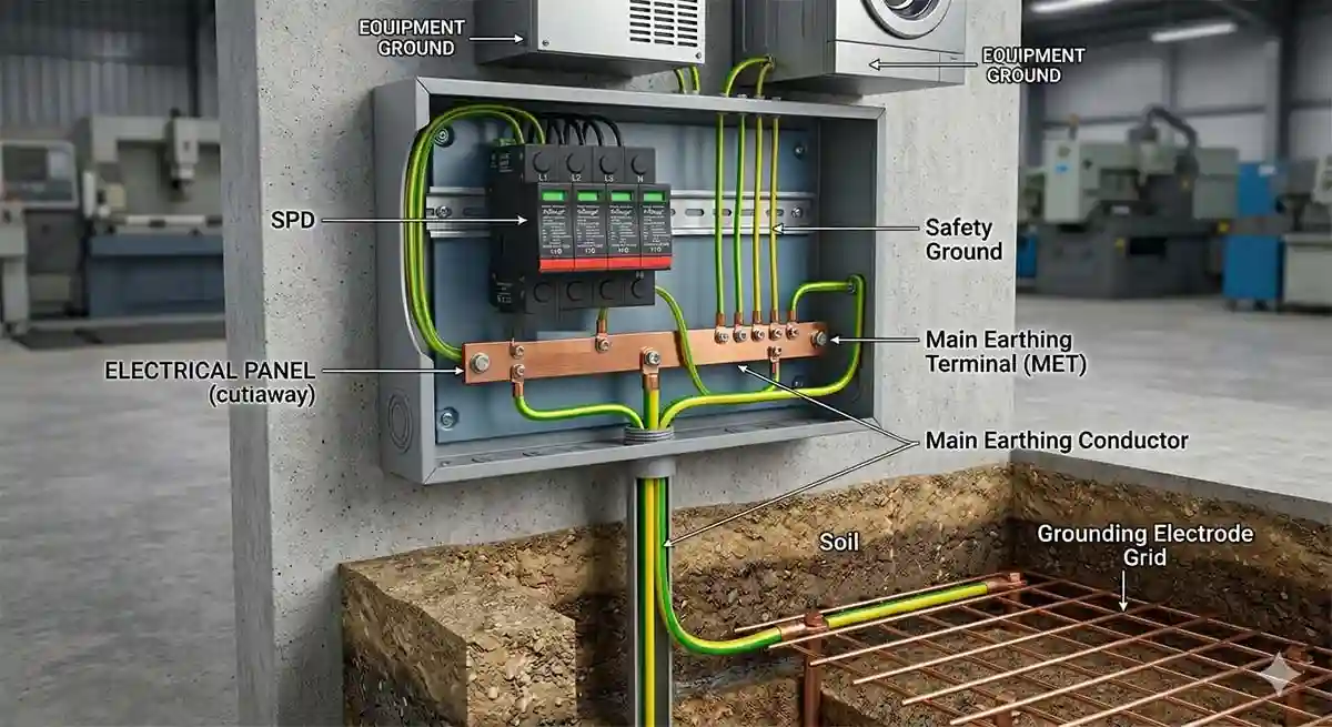 Cận cảnh thiết bị chống sét lan truyền (SPD) trong tủ điện